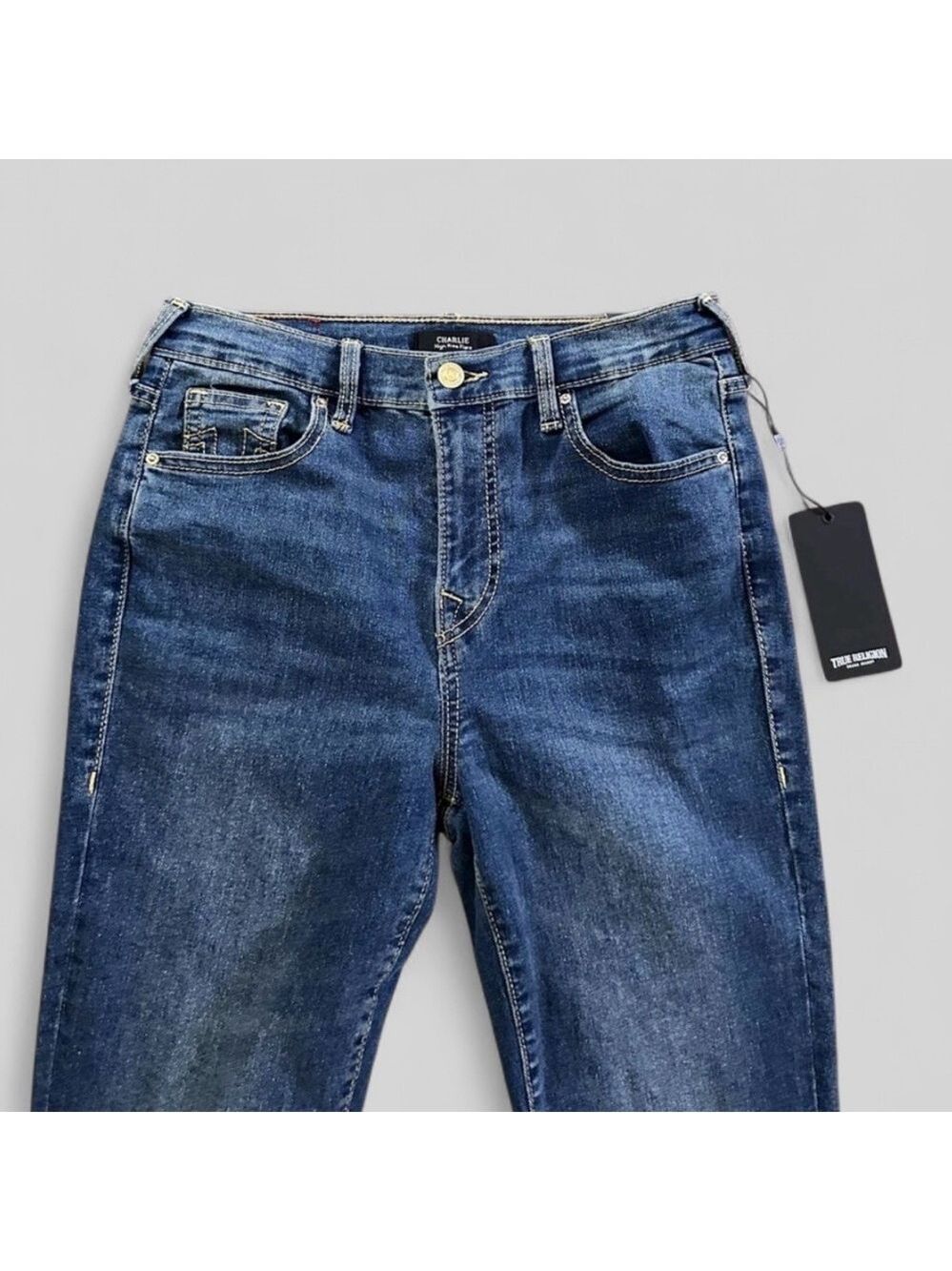True Religion-Charlie High rise flare jeans, blue- size 27-NWT-retails $159 - Picture 6 of 11